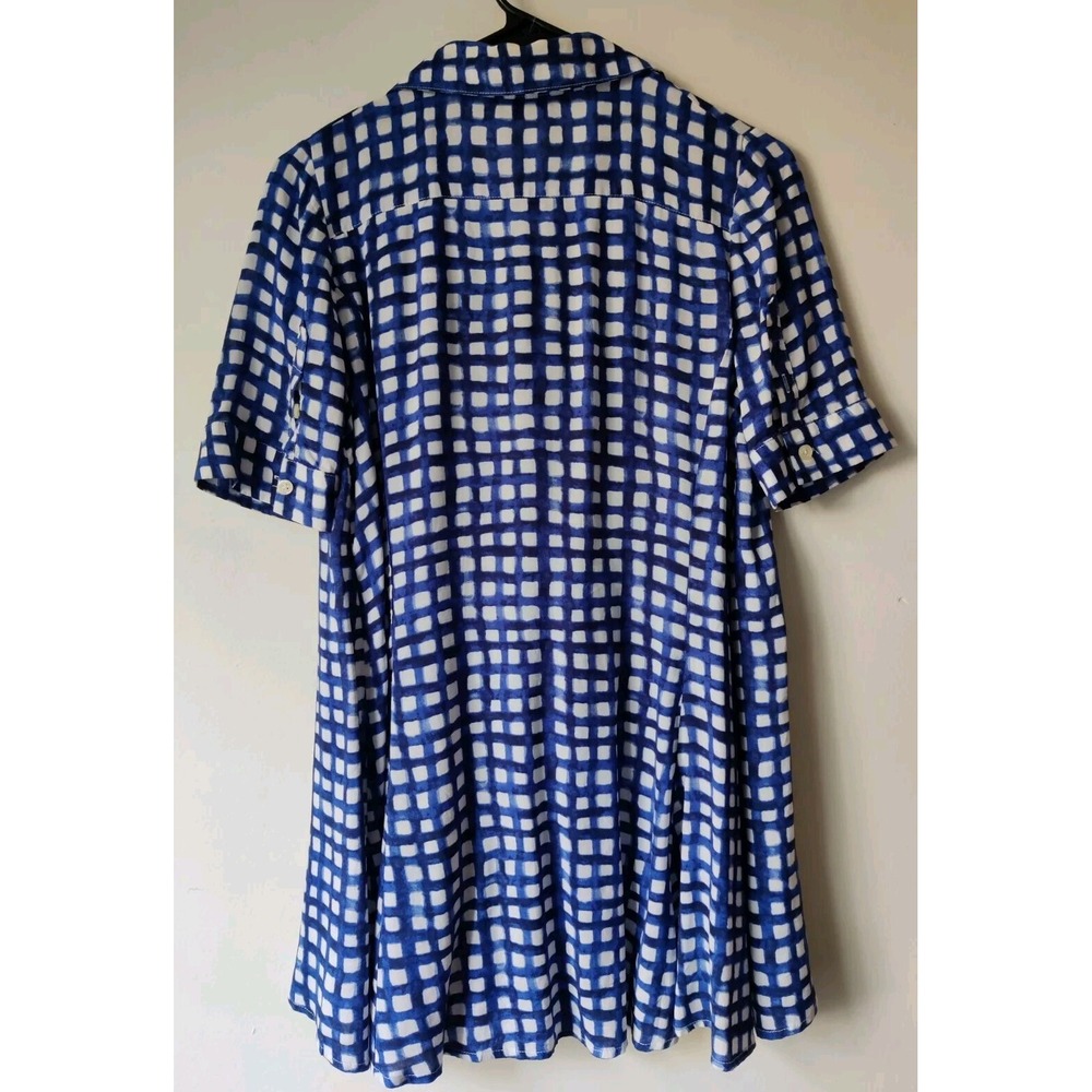 11.1 Tylho Anthropologie Womens‎ Tunic Adanne Blue & White Gingham Windowpane XS - Picture 2 of 4